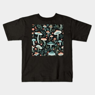 Magic Mushrooms Night Garden Seamless Pattern Kids T-Shirt